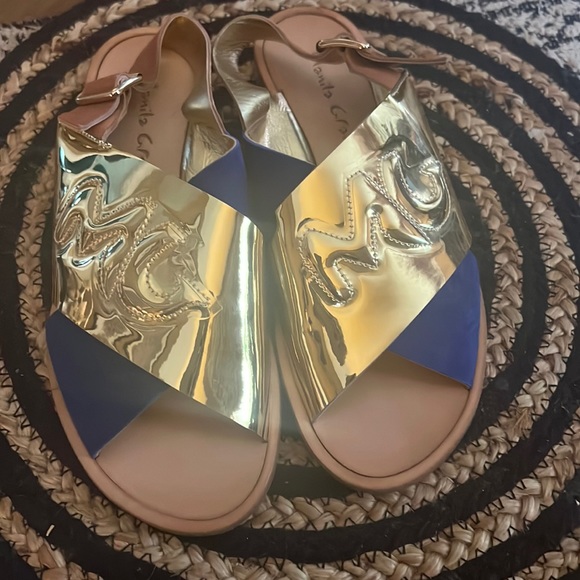 manila grace Shoes - Manila Grace made in Italy leather sandals in gold/blue. Size 39. Never Worn.